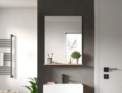 Rechteckiger Wandspiegel mit Ablage, schmaler Rahmen, Ablage mit Deko-Accessoires