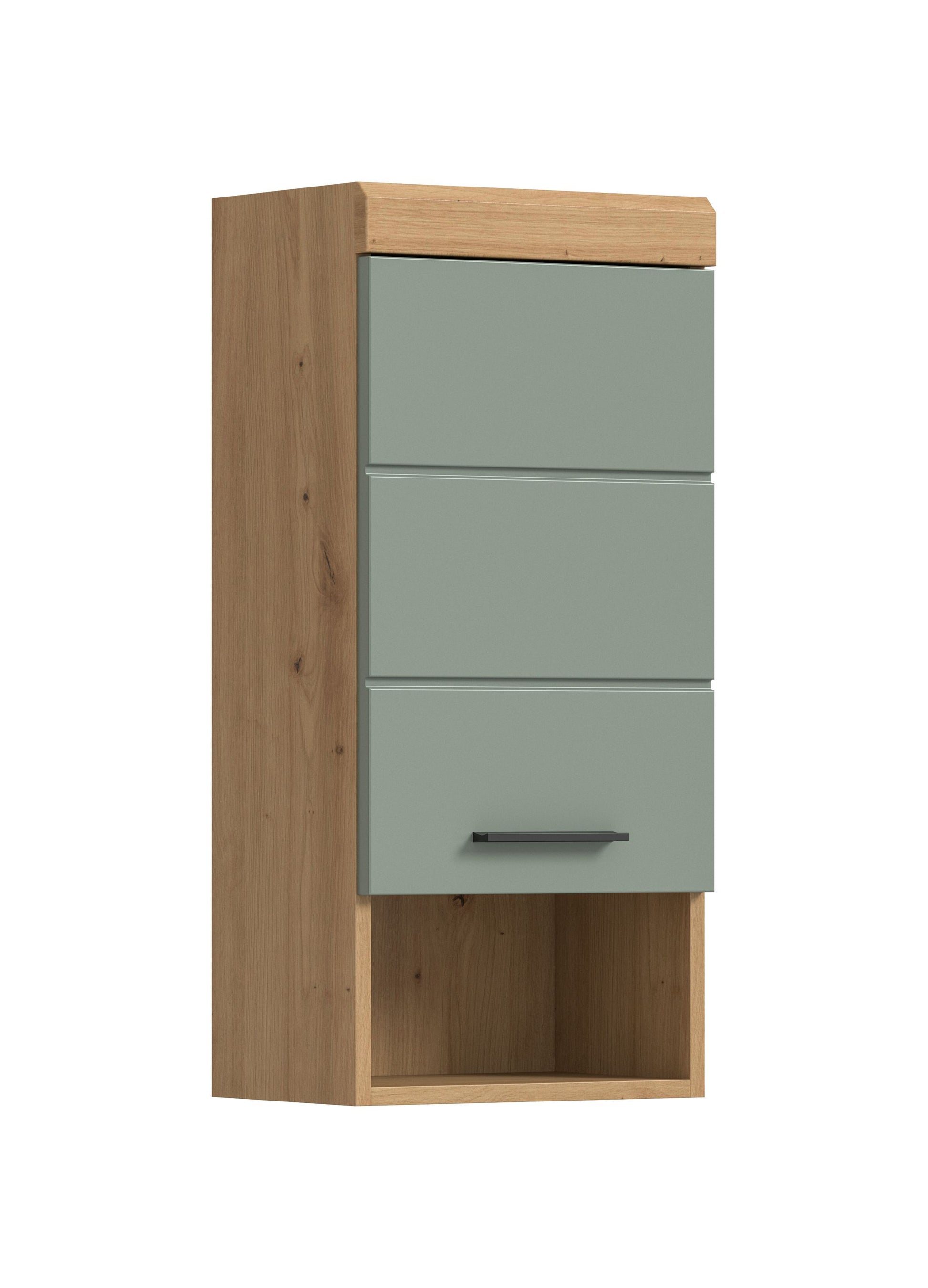 Hängeschrank mit drei Schubfächern, Korpus Eiche, Front Salbei, mit Griff