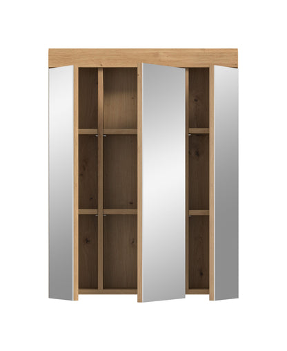 Badspiegelschrank mit 3 Spiegeltüren, offene Türen, Innenfächer und Einlegeböden