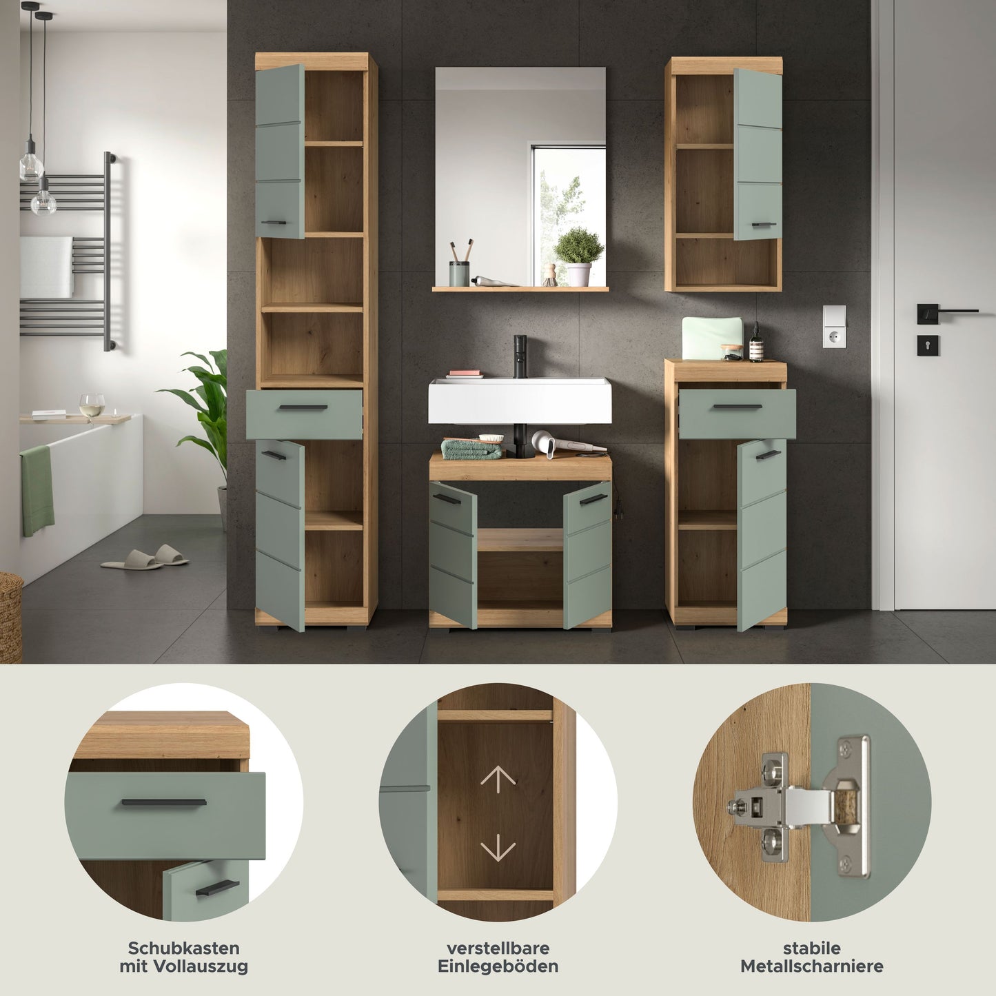 Homes & Jones Badmöbel 4tlg. Set, Badezimmerset mit Hochglanz Fronten