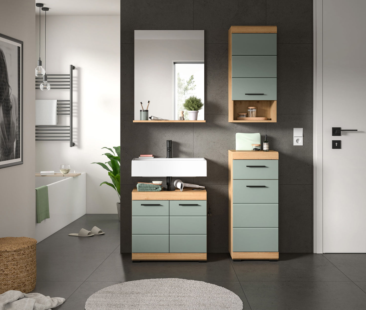 Homes & Jones Badmöbel 4tlg. Set, Badezimmerset mit Hochglanz Fronten