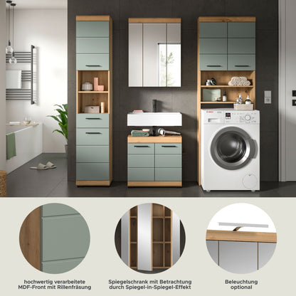 Badmöbel-Set mit Hochschrank, Spiegelschrank, Waschtisch und Waschmaschinen-Anschluss