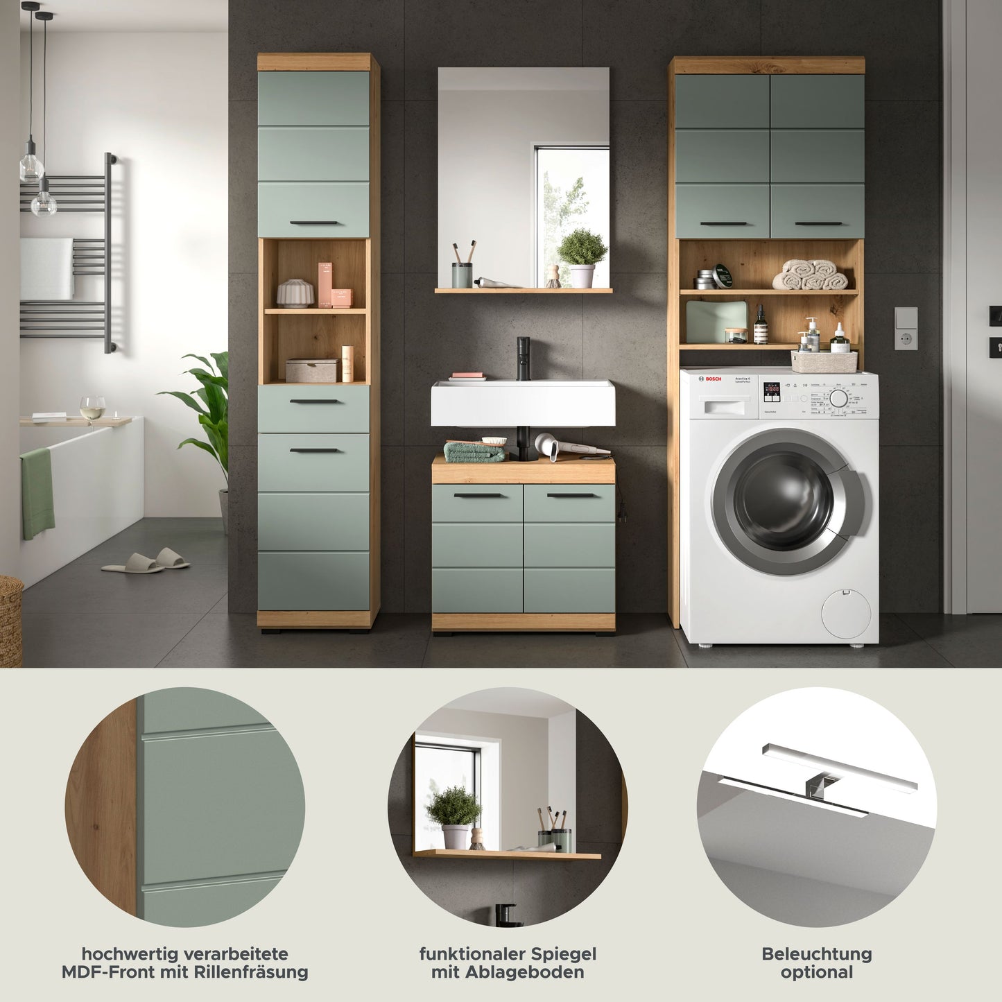 Homes & Jones Badezimmerset 4tlg., Badezimmer Set mit Waschmaschinenschrank