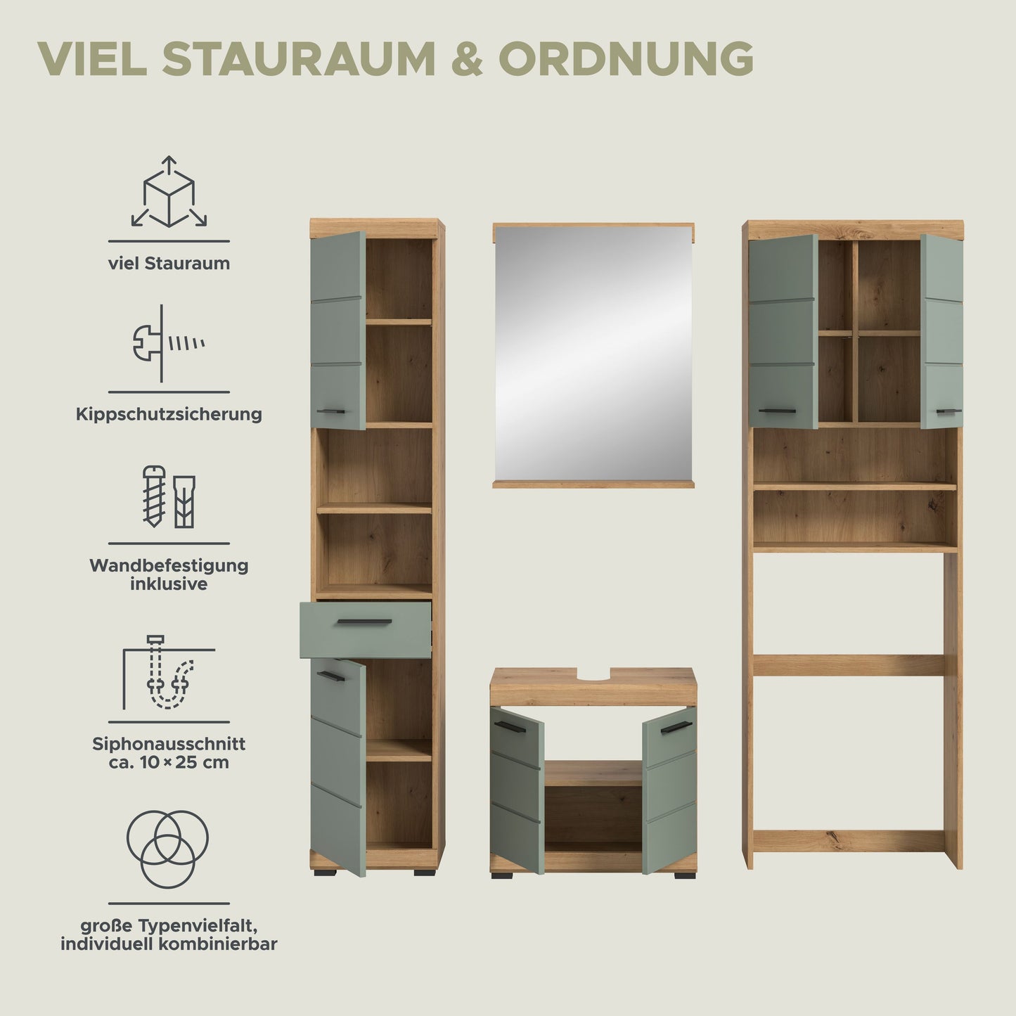 Homes & Jones Badezimmerset 4tlg., Badezimmer Set mit Waschmaschinenschrank