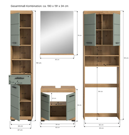 Homes & Jones Badezimmerset 4tlg., Badezimmer Set mit Waschmaschinenschrank