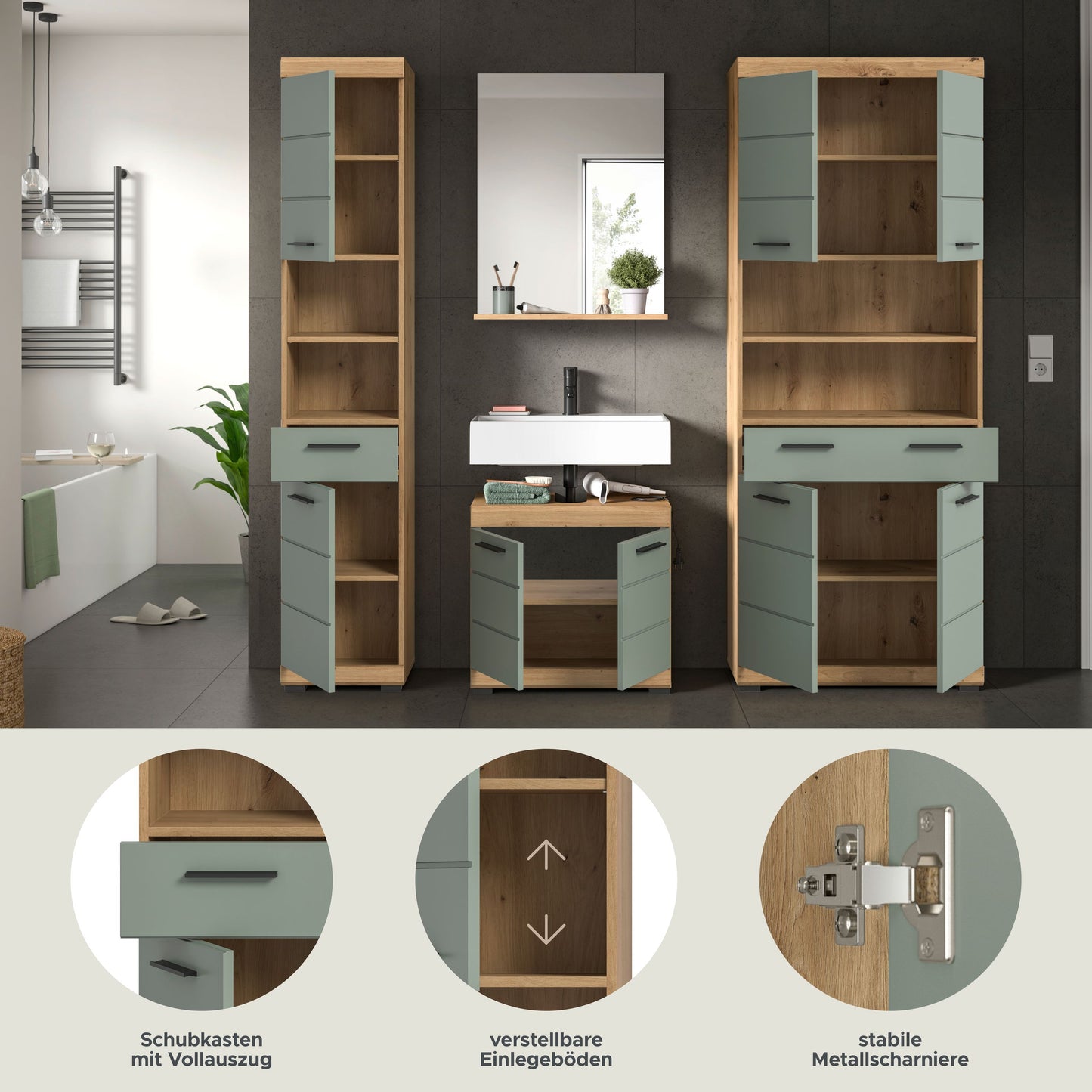 Homes & Jones Badezimmerset 4tlg., Badezimmer Set mit Midi Badezimmerschrank