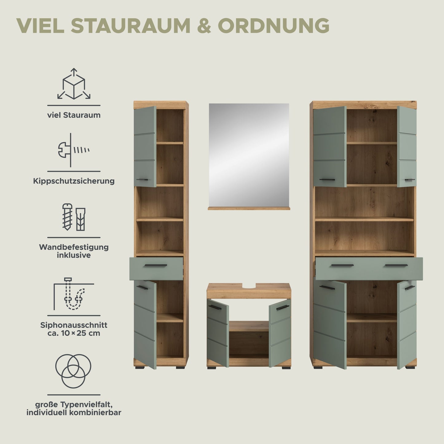 Homes & Jones Badezimmerset 4tlg., Badezimmer Set mit Midi Badezimmerschrank