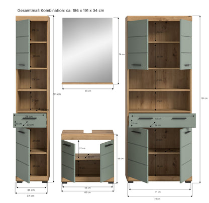 Homes & Jones Badezimmerset 4tlg., Badezimmer Set mit Midi Badezimmerschrank