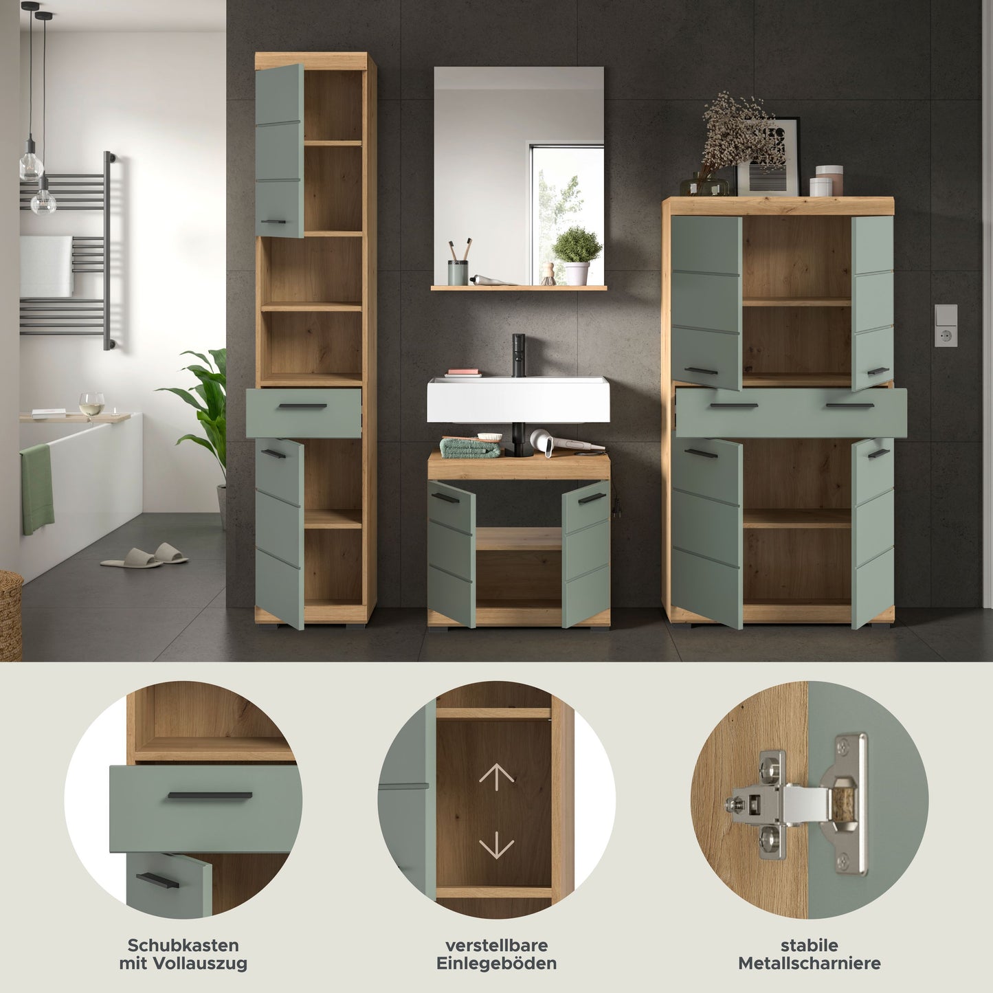 Homes & Jones Badezimmerset 4tlg., Badezimmer Set mit  Schränken und  Spiegel