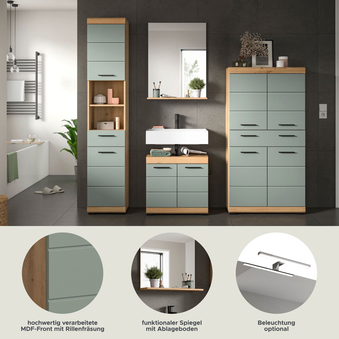 Homes & Jones Badezimmerset 4tlg., Badezimmer Set mit  Schränken und  Spiegel
