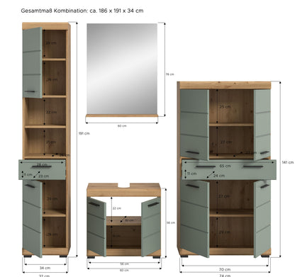 Homes & Jones Badezimmerset 4tlg., Badezimmer Set mit  Schränken und  Spiegel