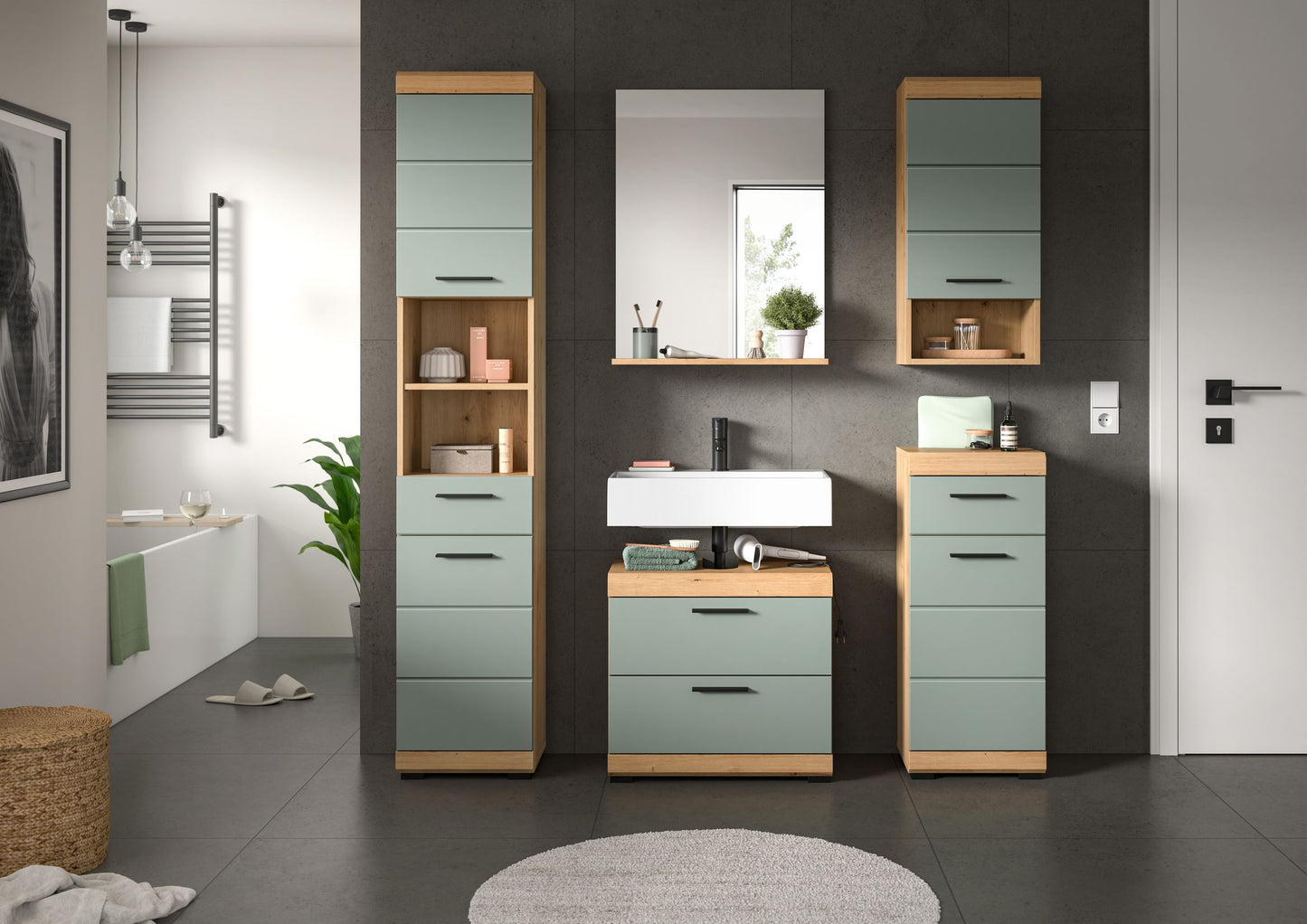 Homes & Jones Badezimmerset 5-tlg., Badezimmer Set mit Badschränken und Spiegel