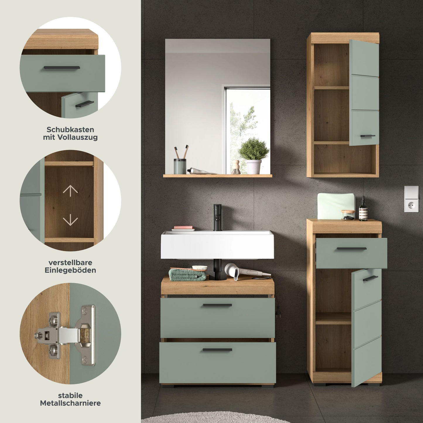 Homes & Jones Badezimmerset 4-tlg., Badezimmer Set mit Badschränken und Spiegel