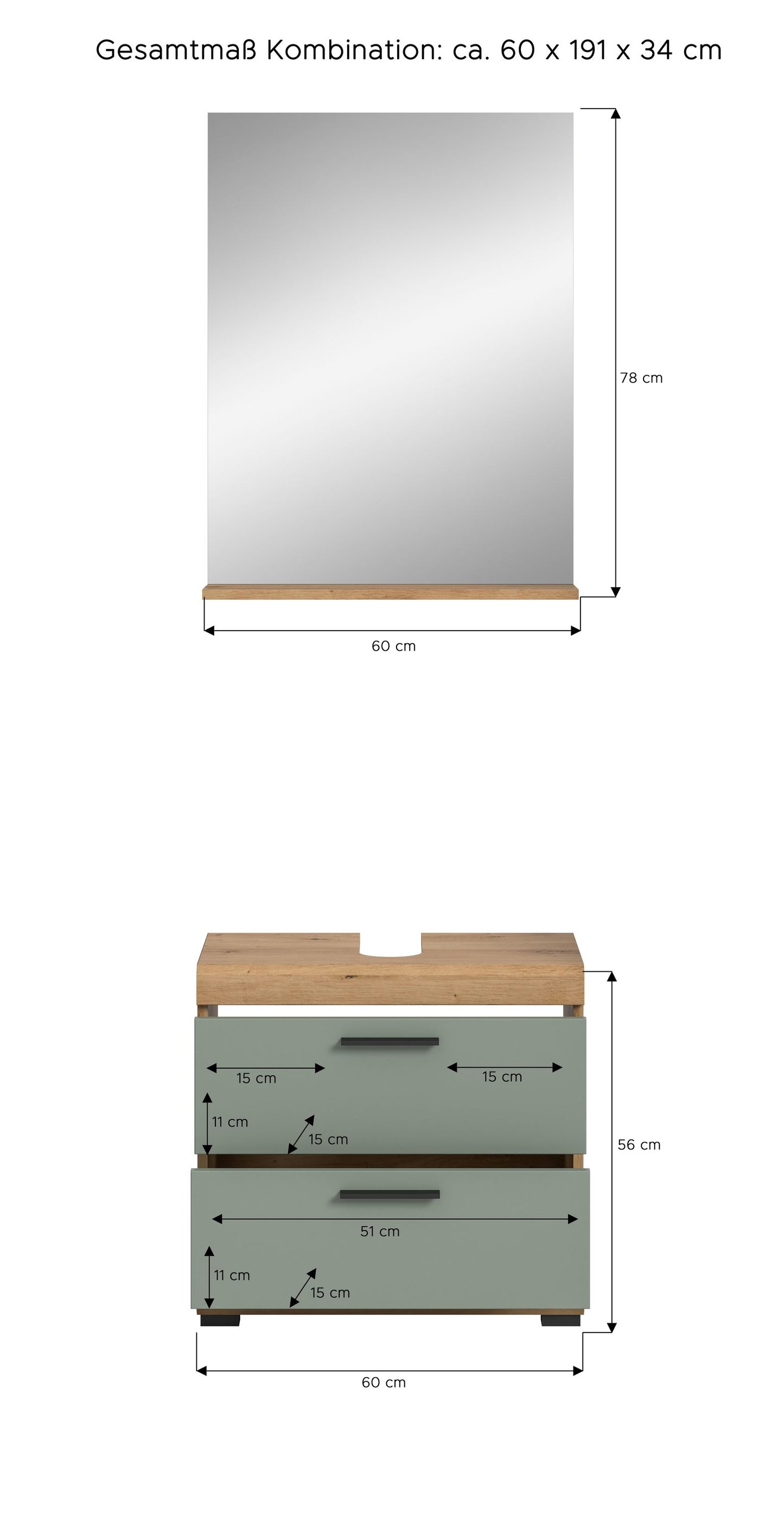 Homes & Jones Badezimmerset 2-tlg., Badezimmer Set mit Badschrank und Spiegel