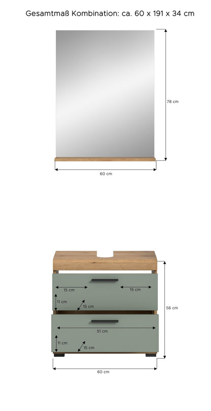 Homes & Jones Badezimmerset 2-tlg., Badezimmer Set mit Badschrank und Spiegel
