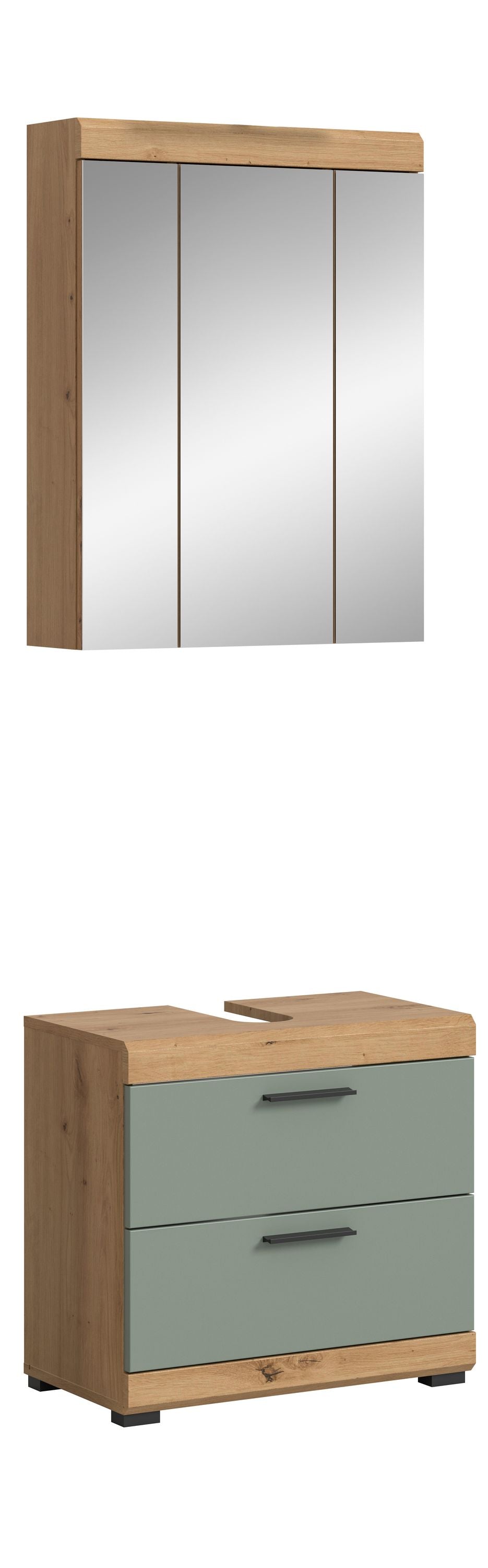 Homes & Jones Badezimmerset: Spiegelschrank und Waschtischunterschrank mit Schubladen, Holzoptik