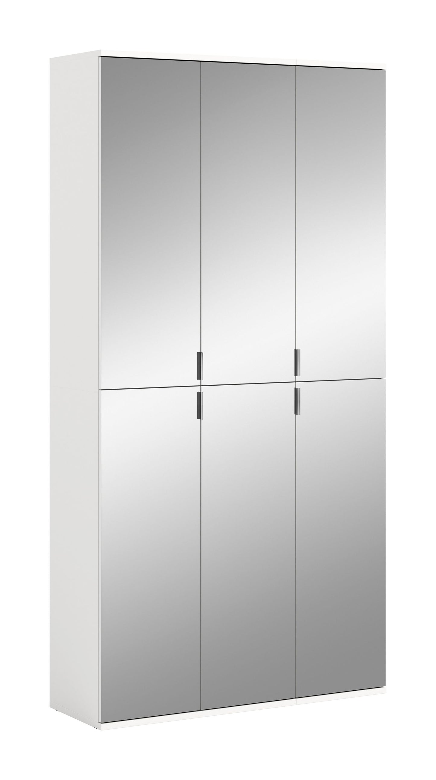 Spiegelschrank-Set mit Glasfront, zwei Türen, helles weißes Korpusdesign, senkrechte Fächer