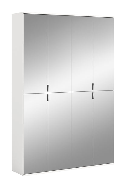 Spiegelschrank-Set, zweitürige Schrankfront mit Spiegelglastüren und Griffleisten, weiß