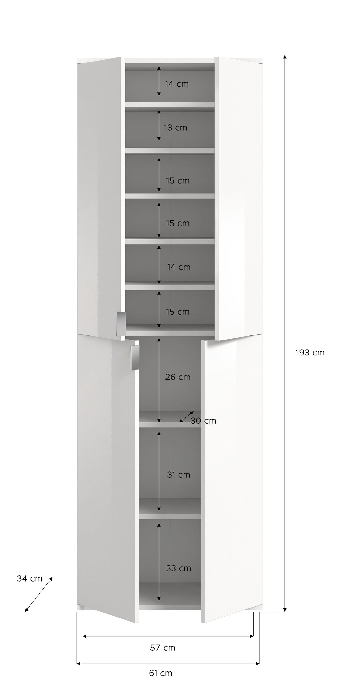Homes & Jones Schränke 4er Set, 2x Schrank mit Spiegelfront, 2x Schrank mit Tür