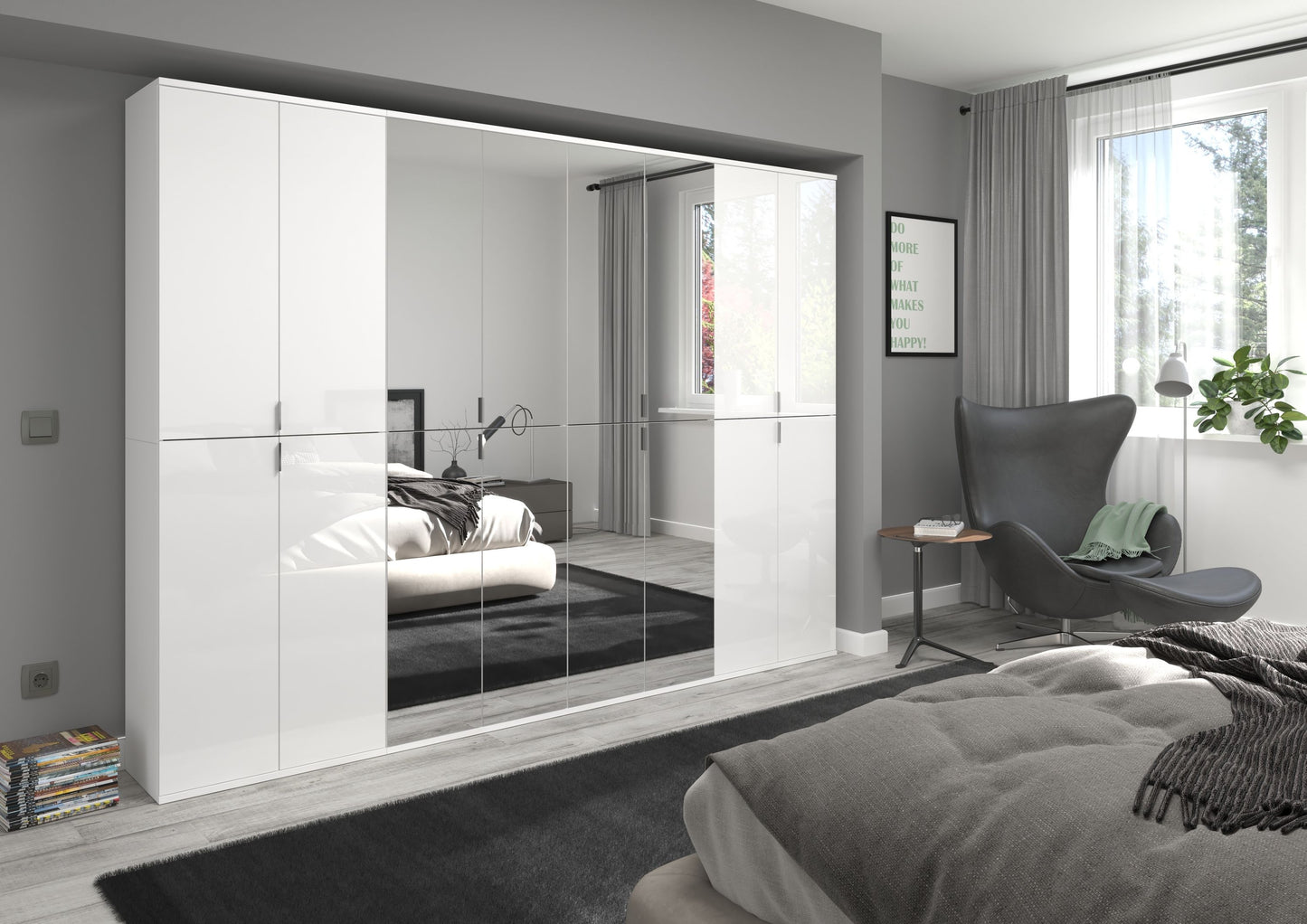 Homes & Jones Schränke 4er Set, 2x Schrank mit Spiegelfront, 2x Schrank mit Tür