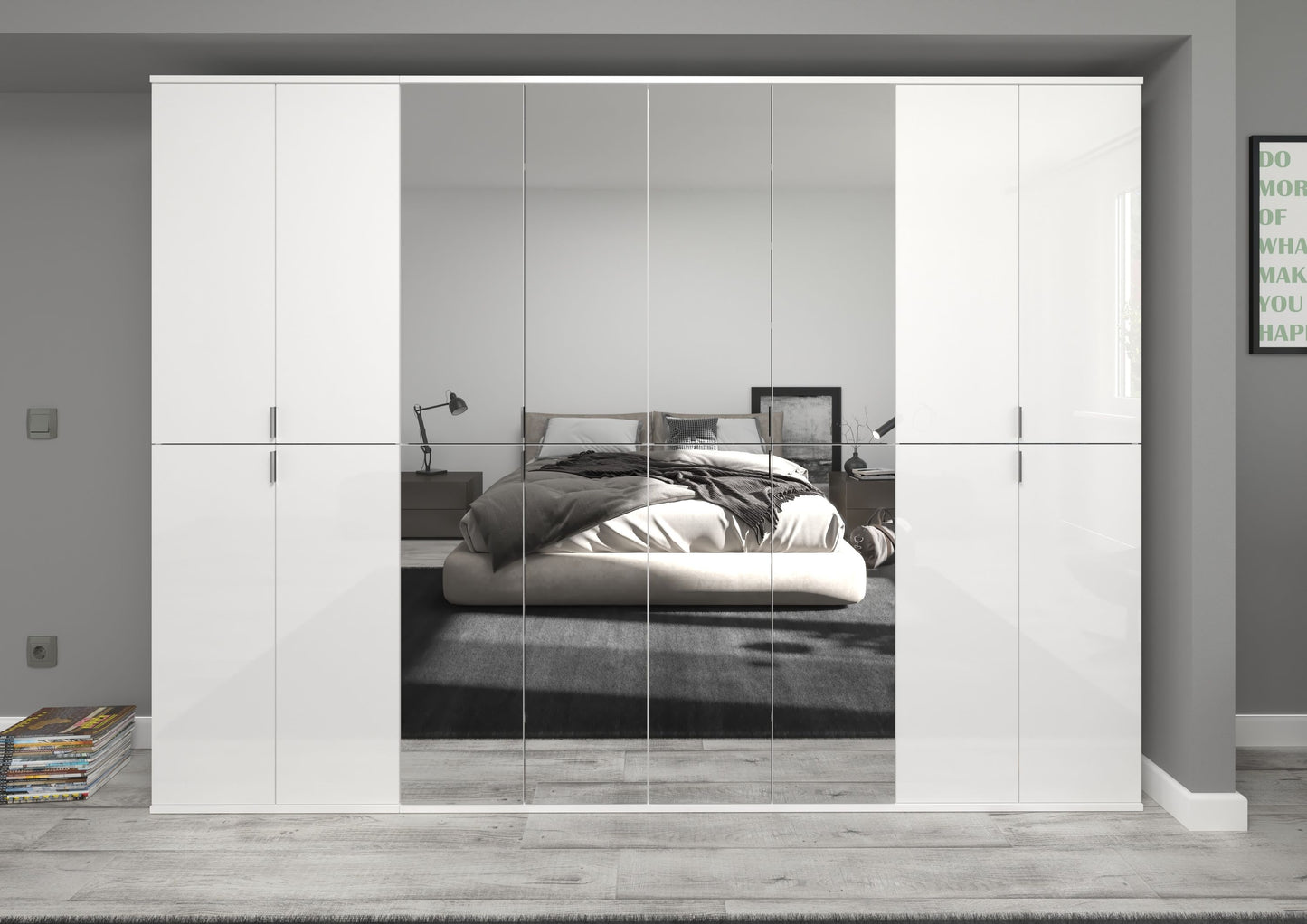 Homes & Jones Schränke 4er Set, 2x Schrank mit Spiegelfront, 2x Schrank mit Tür