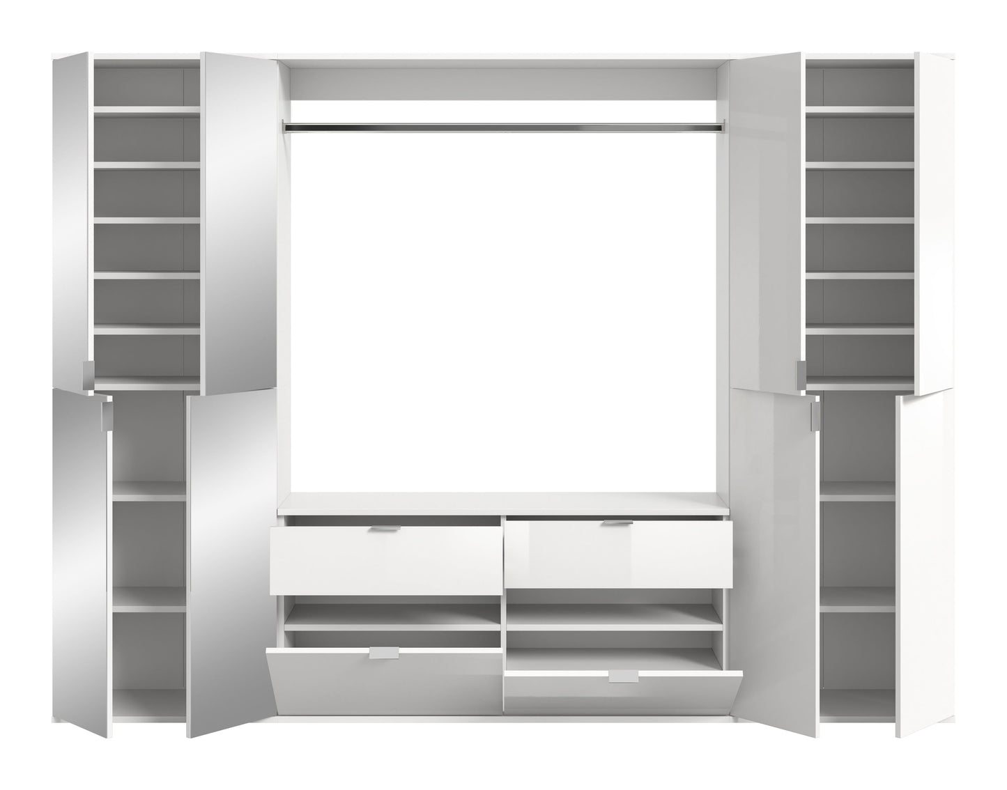 Garderoben-Schrank mit offenen Fächern und zwei Front-Schubladen