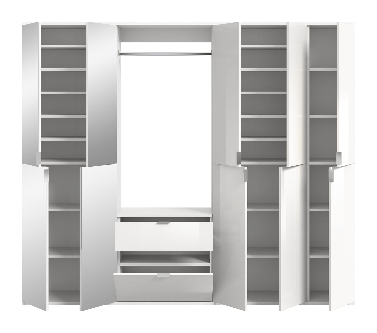 Garderoben-Schrank-Set mit offener Front, Einlegeböden und Schublade, weiß