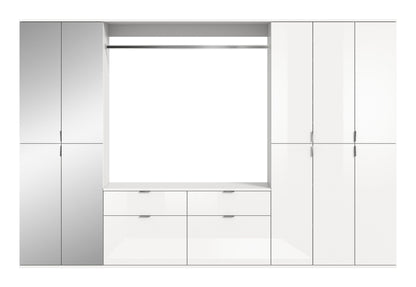Garderobenschrank mit offenen Innenfächern und Schubkästen, weiß, Frontansicht