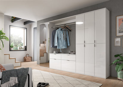 Garderobenschrank mit 4 Türen und Schubfächern, weiß