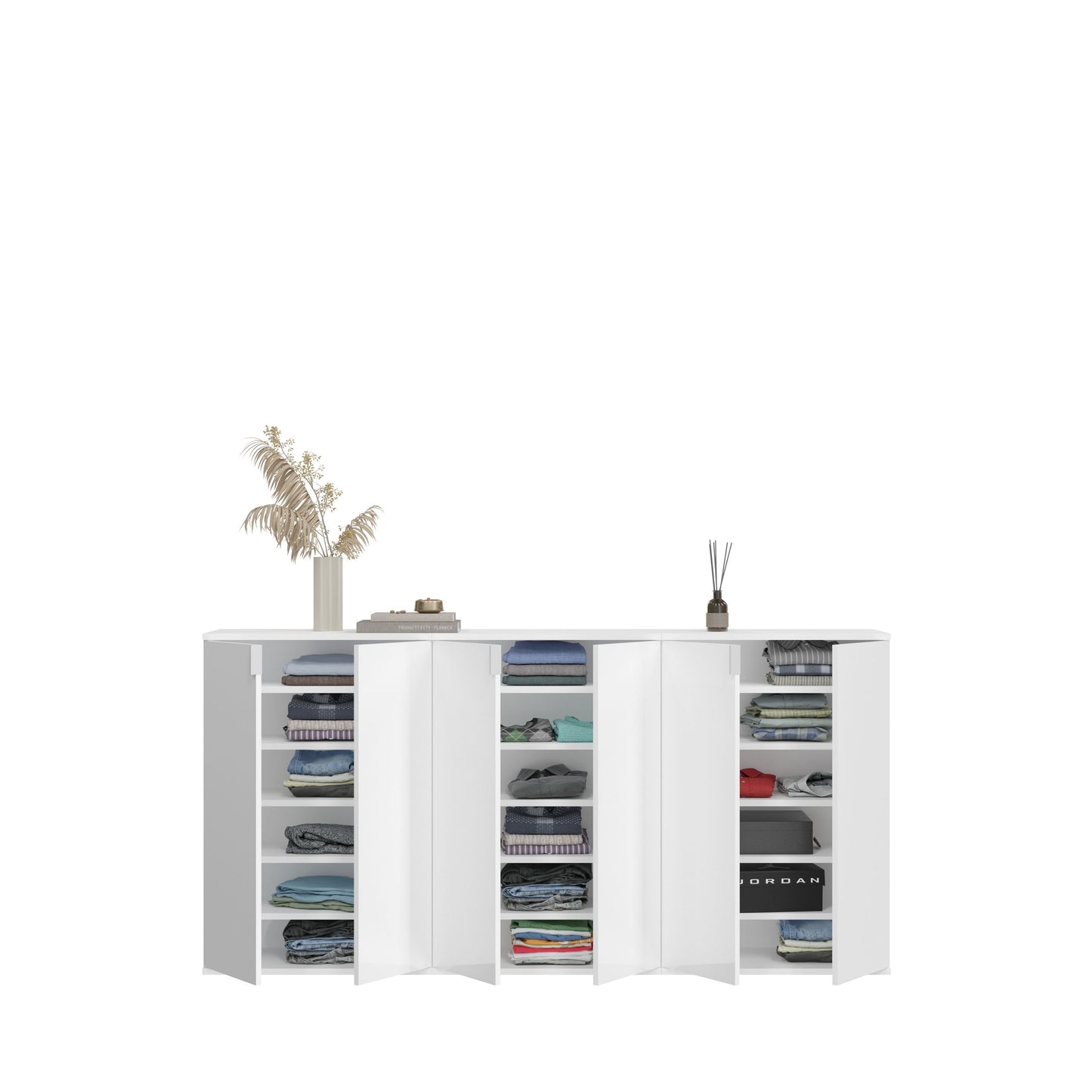 Kommoden-Set mit Klapptüren, offene Fächer und Regalböden, weiß