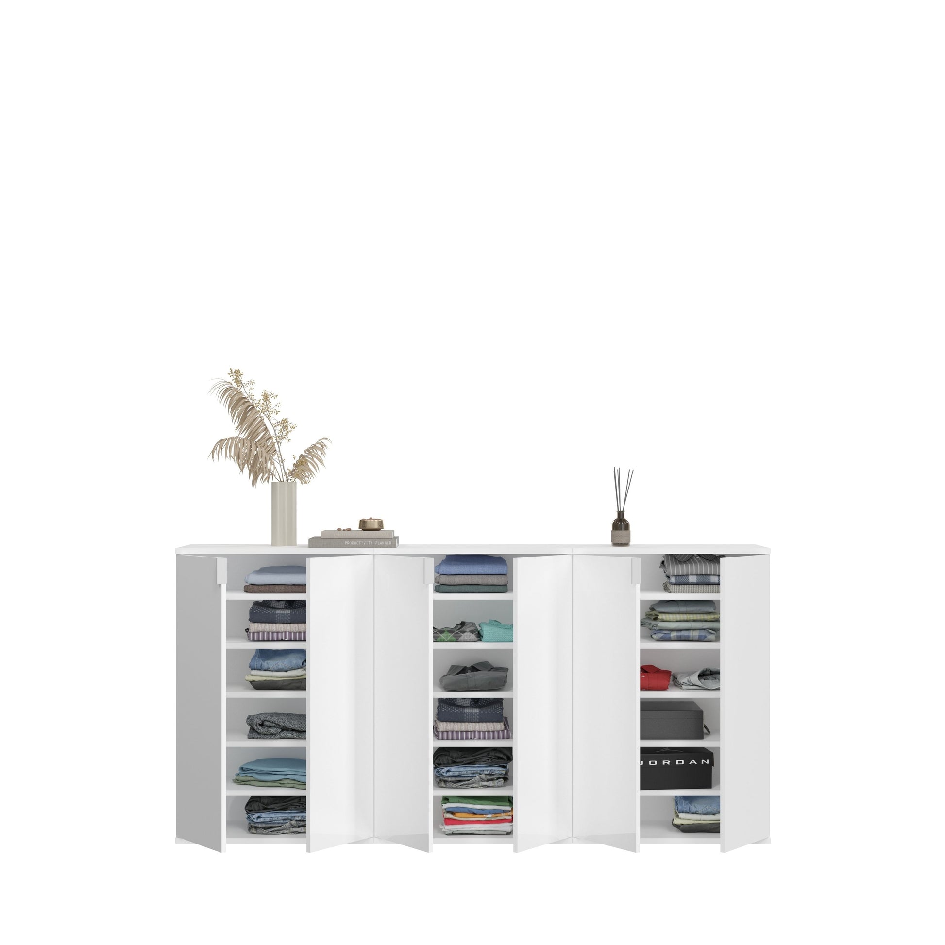 Kommoden-Set mit Klapptüren, offene Fächer und Regalböden, weiß