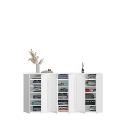 Kommoden-Set mit Klapptüren, offene Fächer und Regalböden, weiß