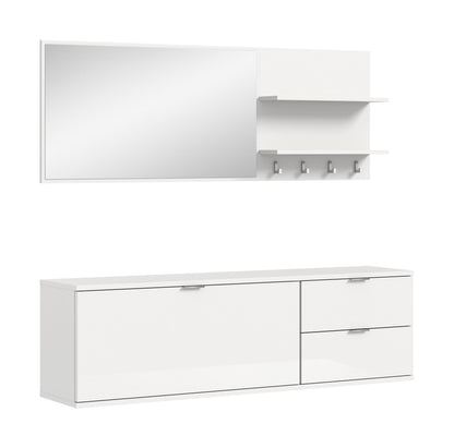 Homes & Jones Garderobenset 4-tlg, weiß Hochglanz, Flurmöbel mit Spiegel