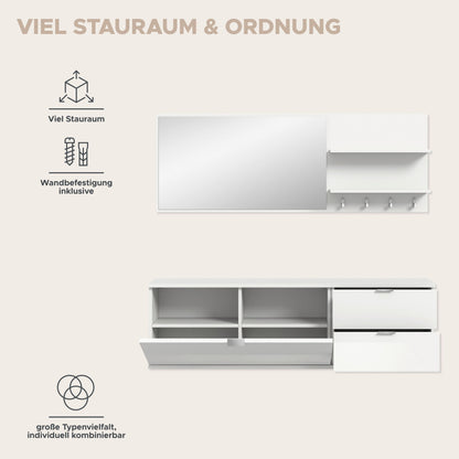 Homes & Jones Garderobenset 4-tlg, weiß Hochglanz, Flurmöbel mit Spiegel
