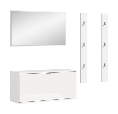 Homes & Jones Garderobenset 4-tlg, weiß Hochglanz, Flurmöbel mit Spiegel