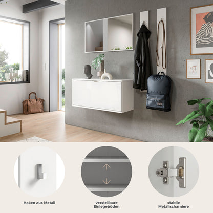Homes & Jones Garderobenset 4-tlg, weiß Hochglanz, Flurmöbel mit Spiegel