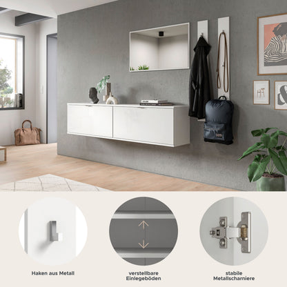 Homes & Jones Garderobenset 5-tlg, weiß Hochglanz, Flurmöbel mit Spiegel
