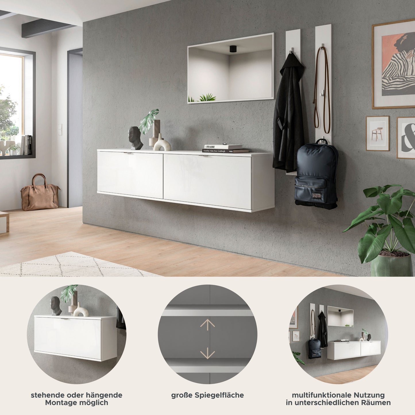 Homes & Jones Garderobenset 5-tlg, weiß Hochglanz, Flurmöbel mit Spiegel