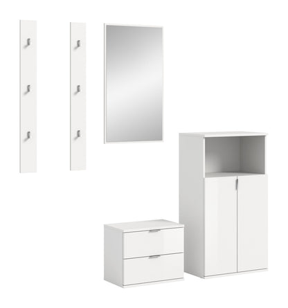 Homes & Jones Garderobenset 5-tlg, weiß Hochglanz, Flurmöbel mit Spiegel