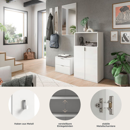 Homes & Jones Garderobenset 5-tlg, weiß Hochglanz, Flurmöbel mit Spiegel