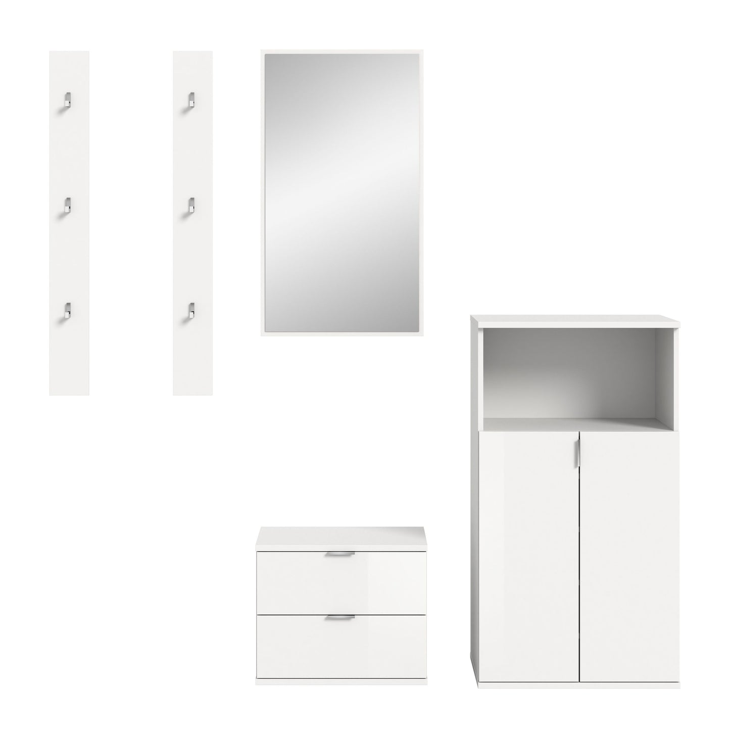 Homes & Jones Garderobenset 5-tlg, weiß Hochglanz, Flurmöbel mit Spiegel