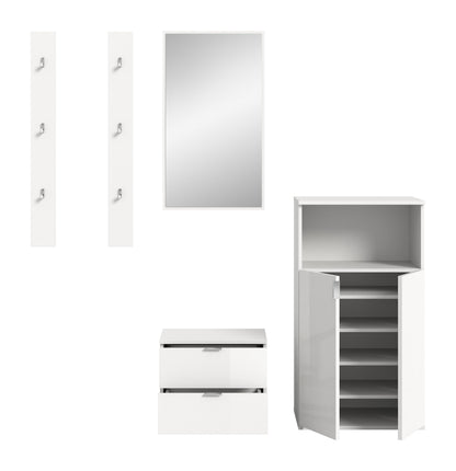 Homes & Jones Garderobenset 5-tlg, weiß Hochglanz, Flurmöbel mit Spiegel