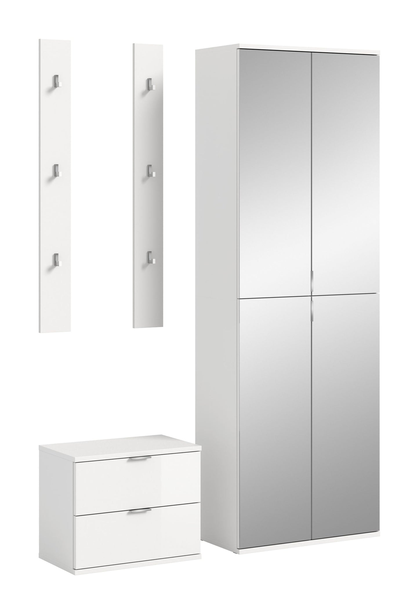 Homes & Jones Garderobenset 3-tlg, weiß Hochglanz, Flurmöbel mit Spiegelschrank