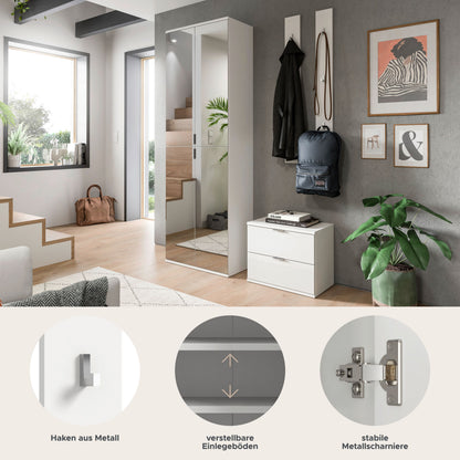 Homes & Jones Garderobenset 3-tlg, weiß Hochglanz, Flurmöbel mit Spiegelschrank