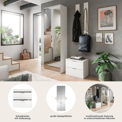 Homes & Jones Garderobenset 3-tlg, weiß Hochglanz, Flurmöbel mit Spiegelschrank