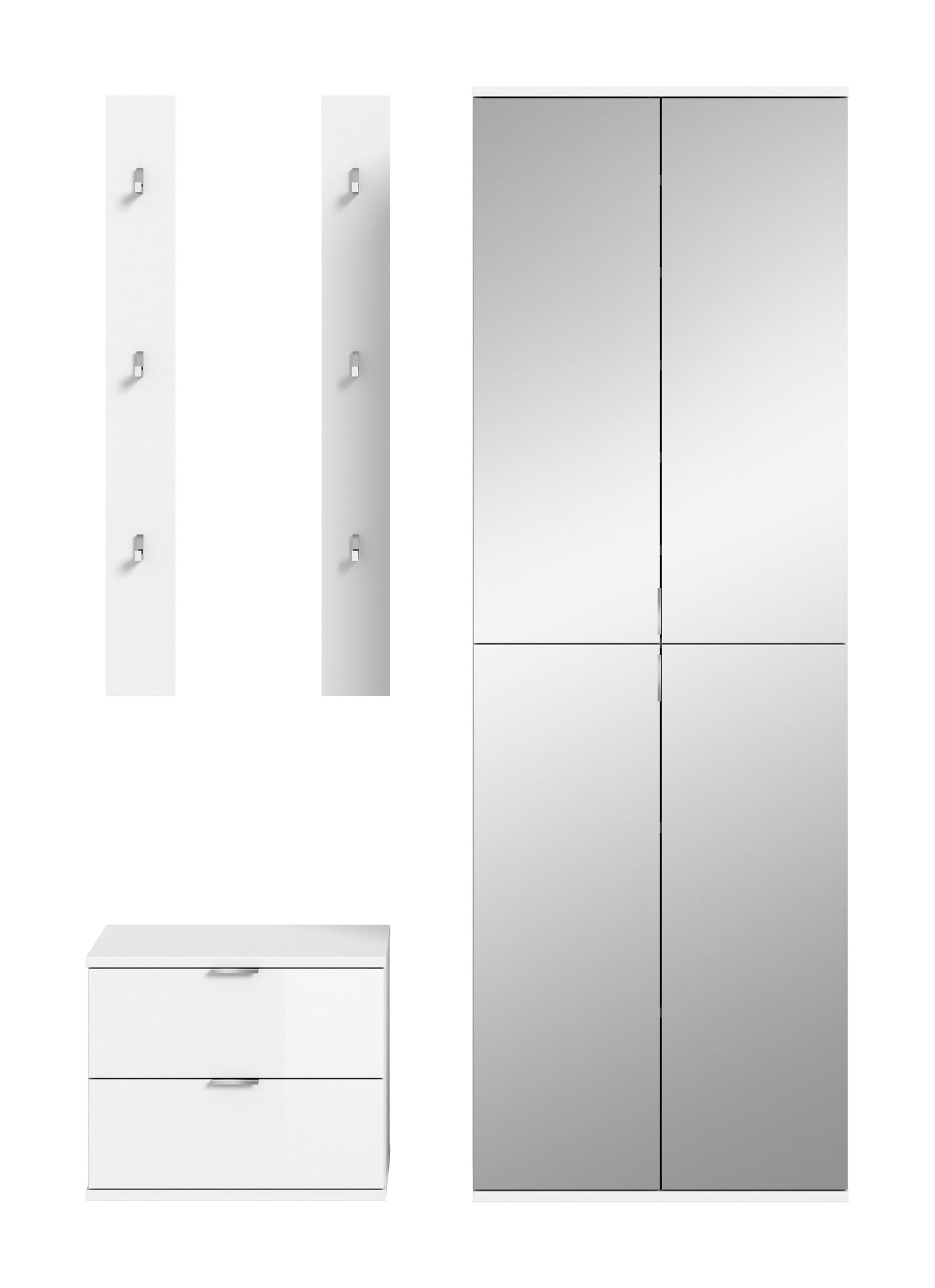 Homes & Jones Garderobenset 3-tlg, weiß Hochglanz, Flurmöbel mit Spiegelschrank
