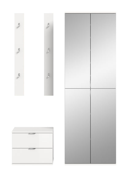 Homes & Jones Garderobenset 3-tlg, weiß Hochglanz, Flurmöbel mit Spiegelschrank