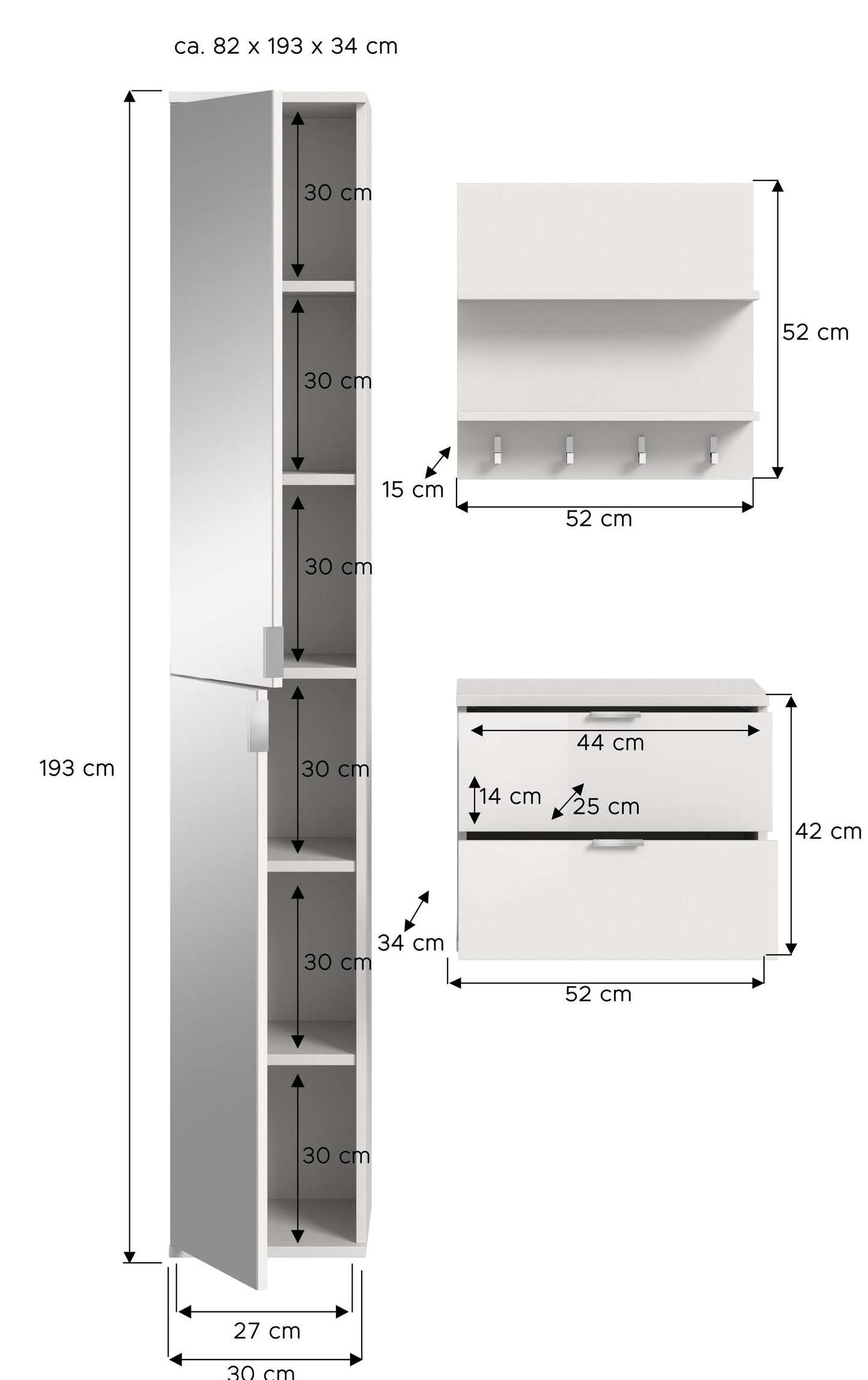 Meuble modulable Projet X, 3 éléments, combinaison 82 x 191 x 37 cm