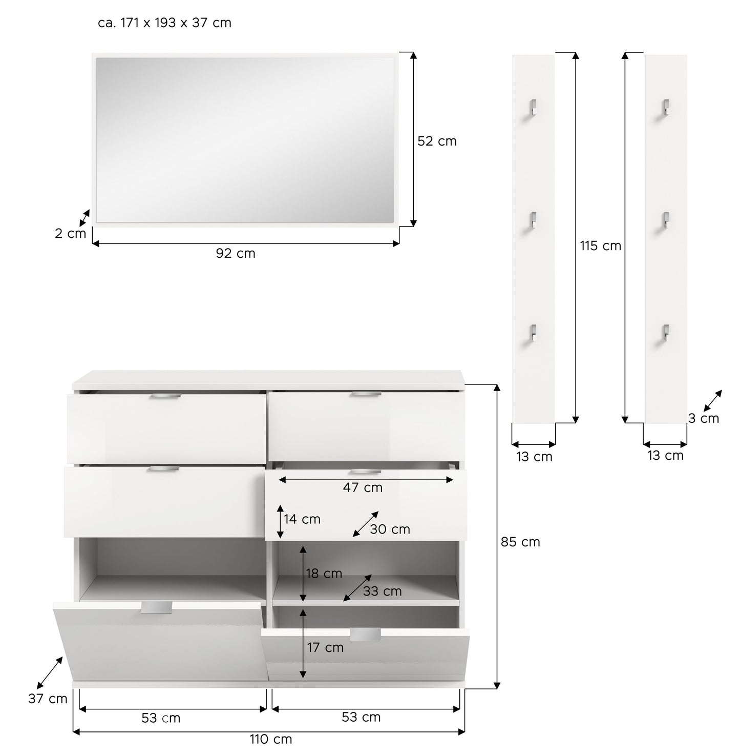 Meuble système Projet X 4 pcs. combinaison, env. 82x191x34cm