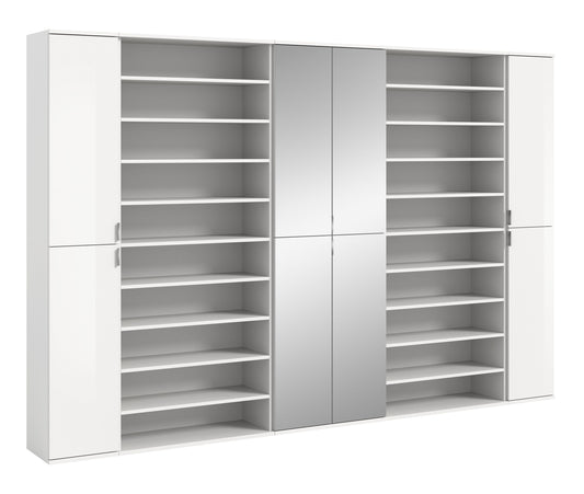 Schuhschrank-Garderobe mit zwei Türen und vielen Regalfächern, weiß